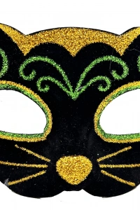 Siyah Kadife Sarı Yeşil Simli Kedi Maskesi