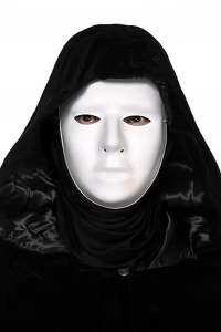 Siyah Kapüşonlu 120 cm Pelerin ve Beyaz Boyanabilir Tam Yüz Maske