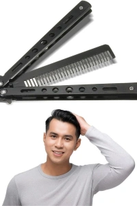 Siyah Katlanabilir Paslanmaz Çelik Kelebek Bıçak Tasarımlı Tarak