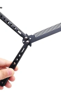 Siyah Katlanabilir Paslanmaz Çelik Kelebek Bıçak Tasarımlı Tarak