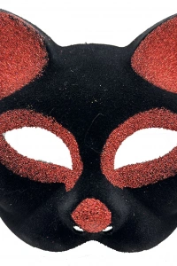Siyah Kırmızı Simli Süet Kedi Maskesi