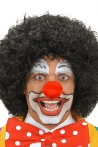 Siyah Kıvırcık Afro Peruk ve Kırmızı Sünger Burun Seti