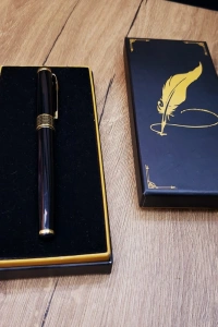 Siyah Kutulu Yaldız Desenli Metal Roller Kalem Seti