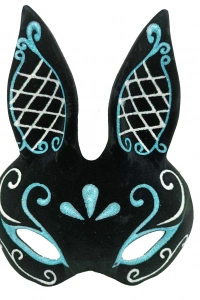 Siyah Mavi Beyaz Simli Tavşan Maskesi