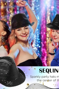 Siyah Payetli Fötr Şapka Yetişkin Boy