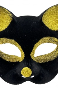 Siyah Renk Gold Simli Kedi Maskesi