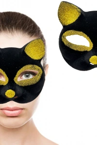 Siyah Renk Gold Simli Kedi Maskesi