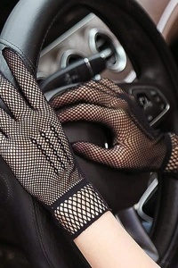 Siyah Renk Likralı File Eldiven Parmaklı Örgü Eldiven Yetişkin Boy