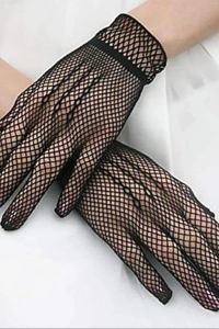 Siyah Renk Likralı File Eldiven Parmaklı Örgü Eldiven Yetişkin Boy