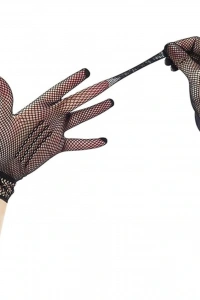 Siyah Renk Likralı File Eldiven Parmaklı Örgü Eldiven Yetişkin Boy