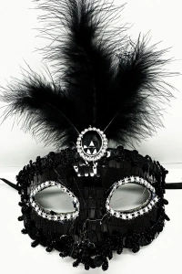 Siyah Renk Payetli Pullu Tüylü Parti Maskesi