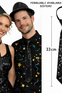 Siyah Renk Pul Payetli Işıltılı Parti Kravatı 33 cm