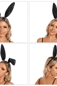 Siyah Renk Saten Kaplama Şekil Verilebilir Tavşan Kulak Taç 35x11 cm