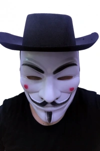 Siyah Renkli Delikli Çocuk Boy Vendetta Şapkası ve Vendetta Maskesi