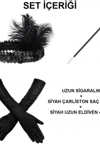 Siyah Retro Charliston Aksesuar Seti