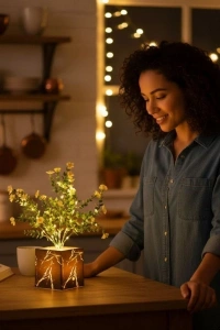 Siyah Saksılı LED Yapay Çiçek