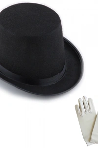 Siyah Sihirbaz Fötr Şapka Ve Beyaz Sihirbaz Eldiveni Seti - Yetişkin Boy