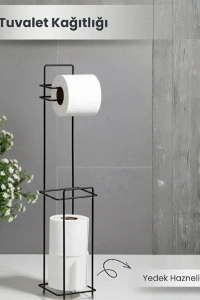 Siyah Standlı Yedek Hazneli Tuvalet Kağıtlığı