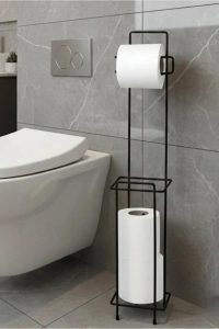 Siyah Standlı Yedek Hazneli Tuvalet Kağıtlığı