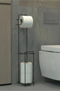 Siyah Standlı Yedek Hazneli Tuvalet Kağıtlığı