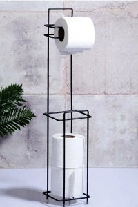 Siyah Standlı Yedek Hazneli Tuvalet Kağıtlığı