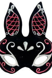 Siyah Süet Tavşan Maskesi Simli