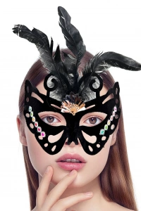 Siyah Süet Tüylü Kelebek Figür Parti Maskesi