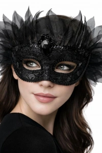 Siyah Taşlı Venedik Lüks Tüllü Parti Maskesi