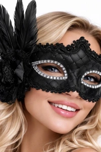 Siyah Tüylü Venedik Lüks Balo Maskesi