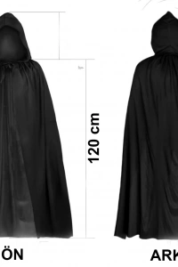 Siyah Uzun Pelerin 120 cm Kapüşonlu – Cosplay ve Parti Kostümü