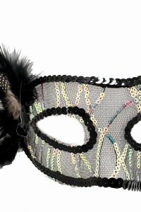 Siyah Yandan Tüylü Pul Payet Maskesi