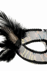 Siyah Yandan Tüylü Pul Payet Maskesi