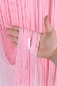 Soft Pembe Püsküllü Kapı Perdesi - Parti, Baby Shower, Cinsiyet Partisi 1x2 m
