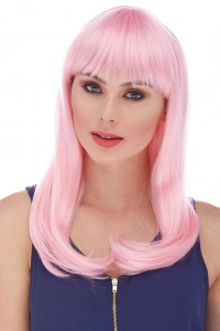 Soft Pembe Renk Uzun Düz Parti Peruğu
