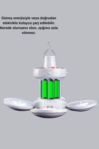 Solar Güneş Enerjili ve USB Şarjlı 5 Kanatlı LED Kamp Lambası