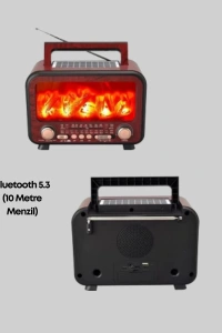 Solar Panelli Alev Işıklı Bluetooth Hoparlör – Çoklu Giriş, Uzun Pil Ömrü