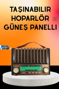 Solar Şarjlı Taşınabilir Radyo Bluetooth Hoparlör USB SD Destekli