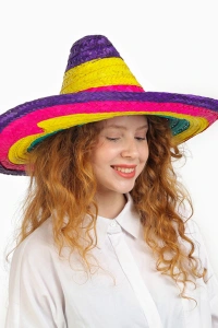 Sombrero Meksika Şapkası Renkli Örme Hasır Çocuk Boy