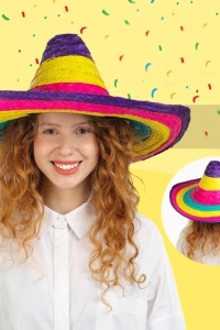 Sombrero Meksika Şapkası Renkli Örme Hasır Çocuk Boy