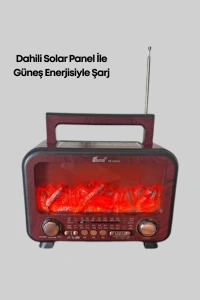 Şömine Alev Işıklı Solar Bluetooth Hoparlör – 7W Güçlü Ses, FM Radyo
