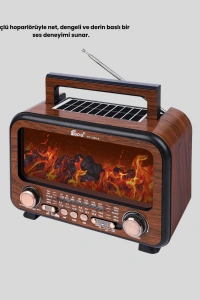 Şömine Efektli Solar Hoparlör Bluetooth 5.3 Radyo AUX USB TF Destekli