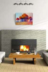 Sonbaharda Kızıla Çalan Ağaçlar Yağlıboya Kanvas Tablo 50 x 70