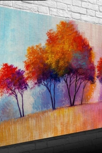 Sonbaharda Kızıla Çalan Ağaçlar Yağlıboya Kanvas Tablo 50 x 70