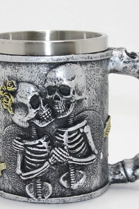 Sonsuz Aşk İskelet Tasarımlı 3D Kabartmalı Çelik Kupa Bardak