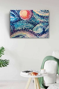 Soyut Çalışma, Mavi ve Kırmızı Tonlarda Kanvas Tablo 50 x 70