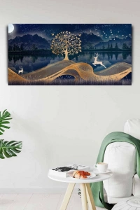 Soyut , Göl ve Dağ Manzarası Kanvas Tablo  60 x 120