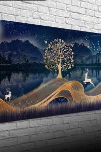 Soyut , Göl ve Dağ Manzarası Kanvas Tablo  60 x 120