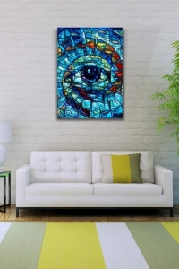 Soyut , Mavi Tonlarda Dekoratif Kanvas Tablo 50 x 70