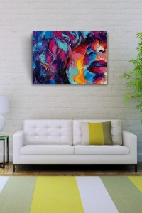 Soyut,  Renkli , Yağlıboya Dokulu Kanvas Tablo 50 x 70