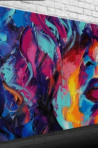 Soyut,  Renkli , Yağlıboya Dokulu Kanvas Tablo 50 x 70